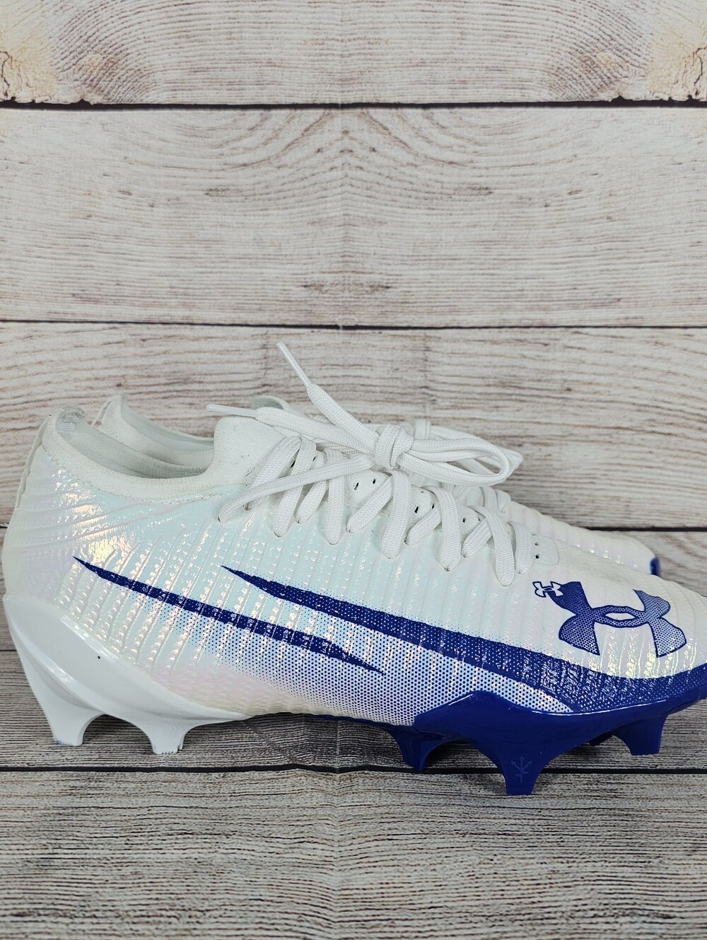 UNDER ARMOUR BLUR PRO INTELLIKNIT TPU FOOTBALL CLEATS WHITE/ROYAL MEN'S NWOB
